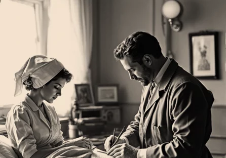 Symbolbild in Schwarzweiß von einer Krankenschwester, einer Schiffsstewardess und einer Gouvernante Anfang des 20. Jahrhunderts