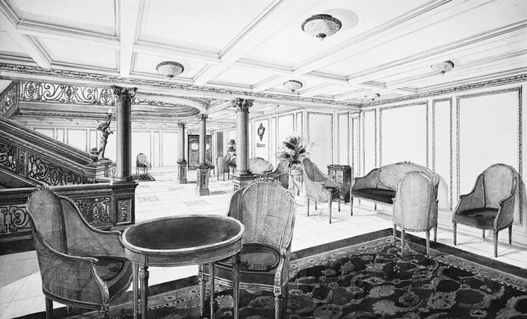 Illustration Empfangsraum B-Deck: Bildquelle Bedford Lemere & Co; Veröffentlichung in der Zeitung "The Shipbuilder" 1912